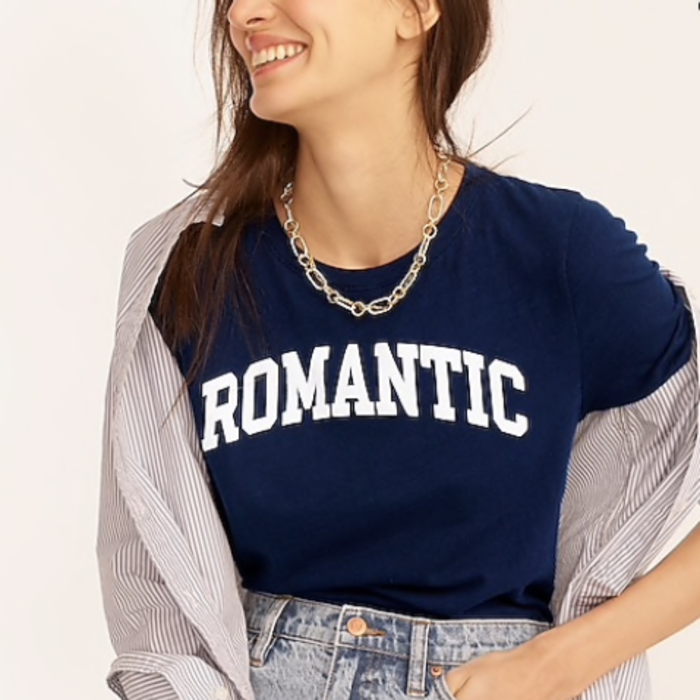 J Crew Romantic T-shirt Valentine's Day Blue Cotton Preppy Tee